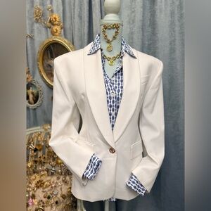 Elegant White Blazer with Shirt and Jewelry